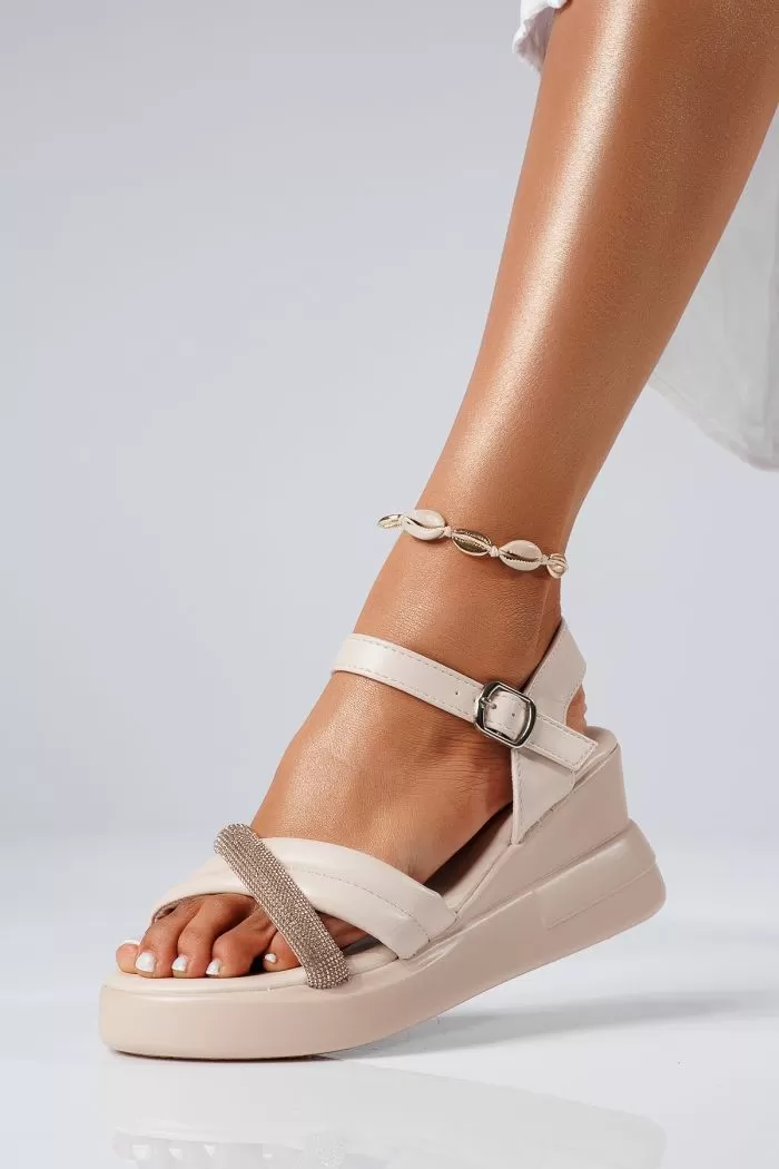Sandale cu platforma dama bej din piele ecologica Lidia #22359