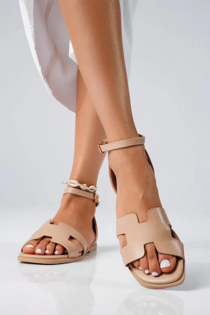 Sandale cu talpa joasa dama khaki din piele ecologica Damaris #22392