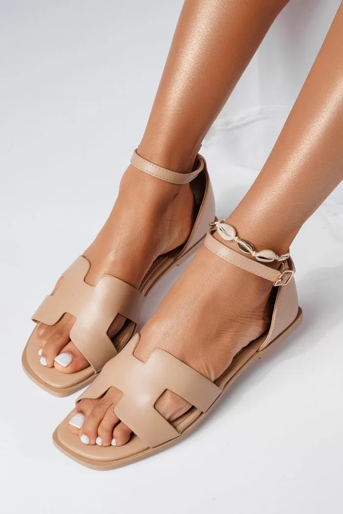 Sandale cu talpa joasa dama khaki din piele ecologica Damaris #22392