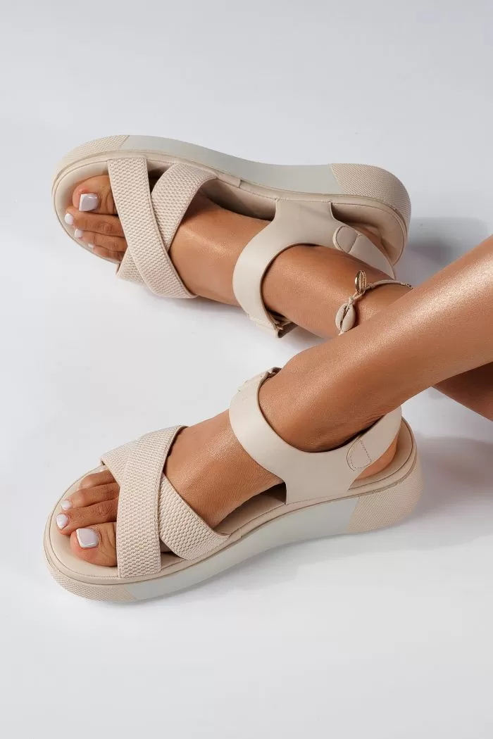 Sandale cu platforma dama bej din piele ecologica Daniela #22395