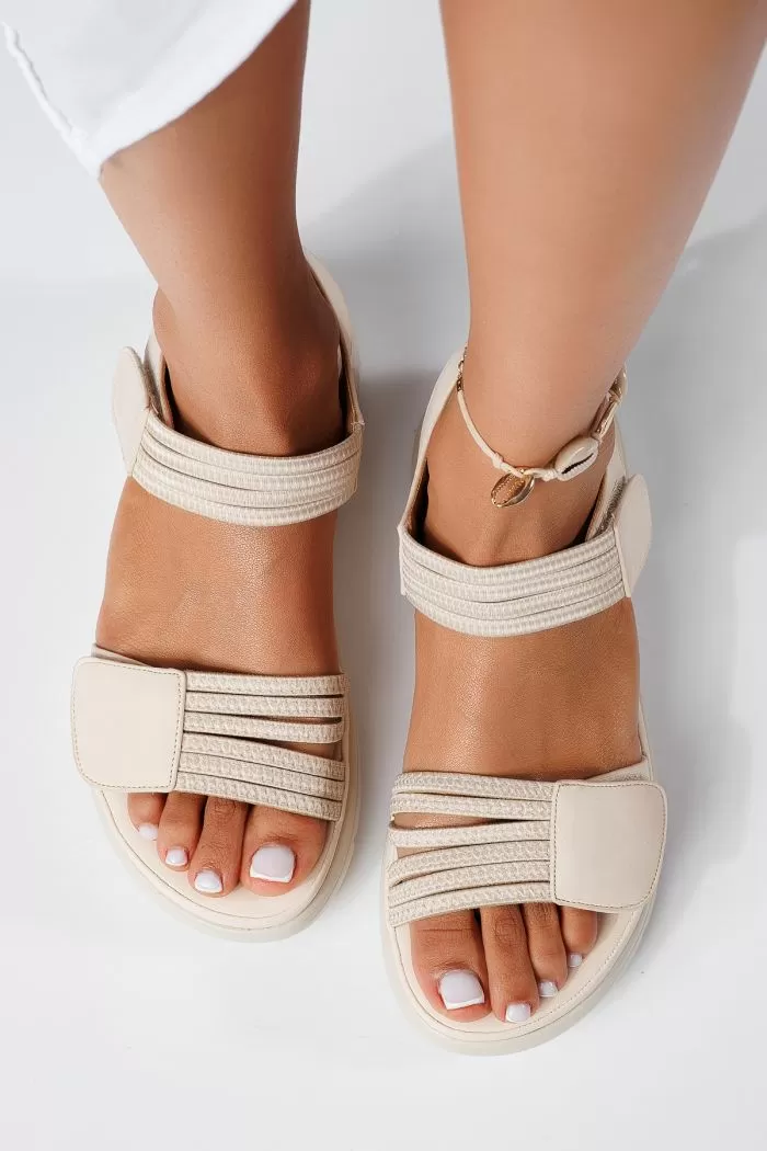 Sandale cu platforma dama bej din piele ecologica Esther #22400