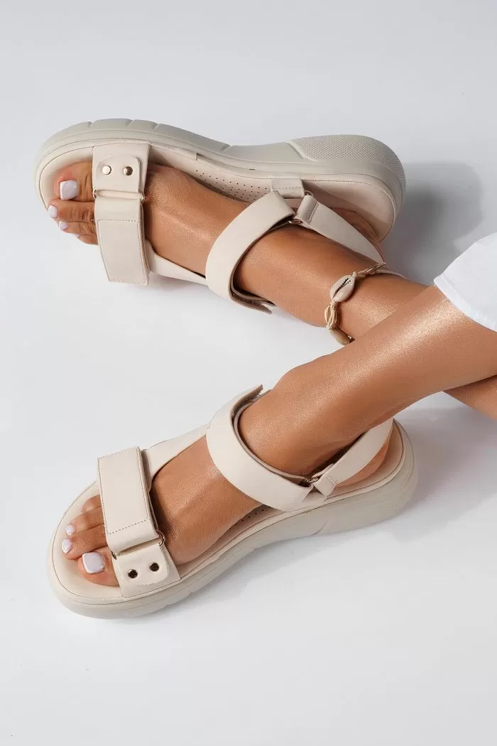 Sandale cu platforma dama bej din piele ecologica Jessica #22403