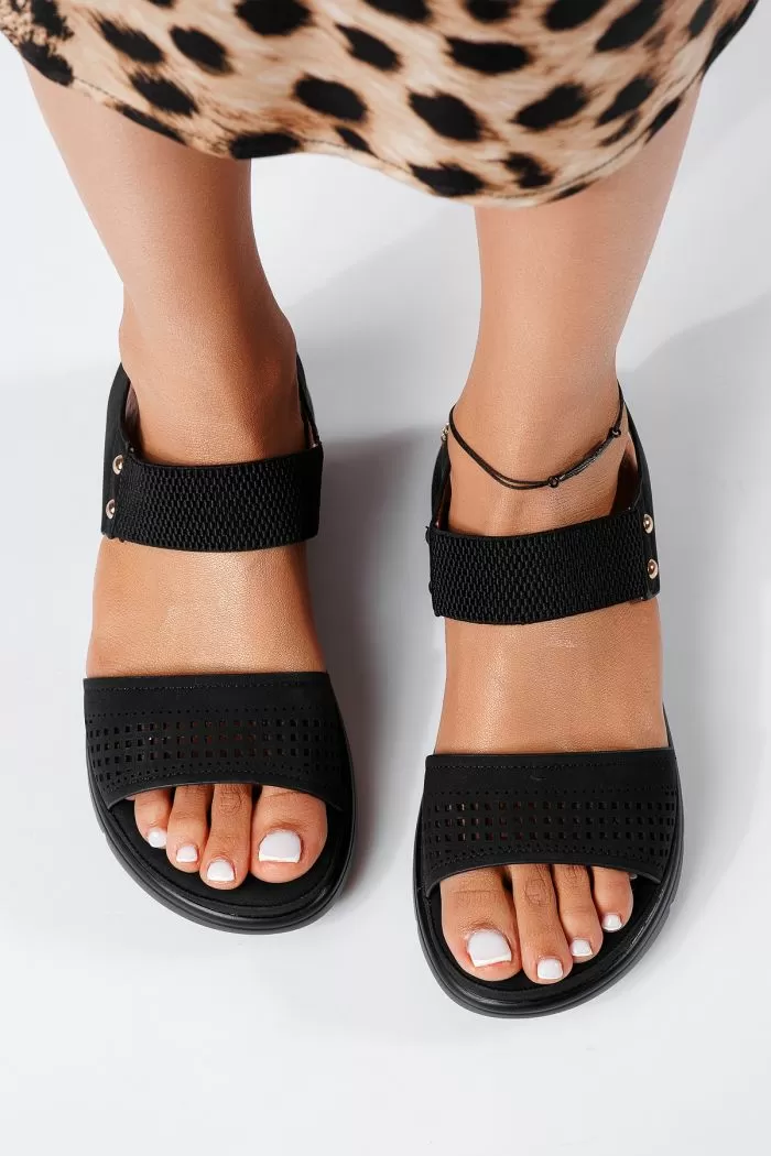Sandale cu platforma dama negre din piele ecologica Magda #22404
