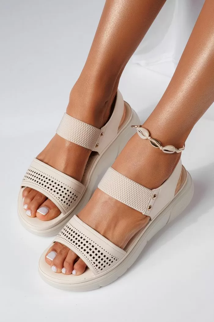 Sandale cu platforma dama bej din piele ecologica Magda #22405