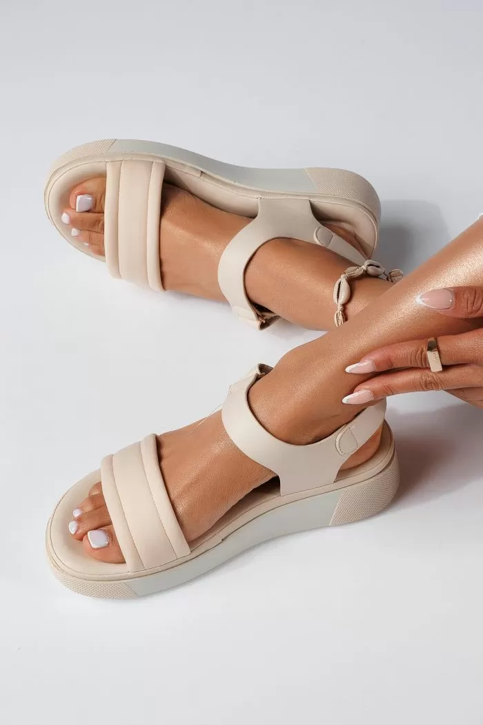 Sandale cu platforma dama bej din piele ecologica Manya #22407