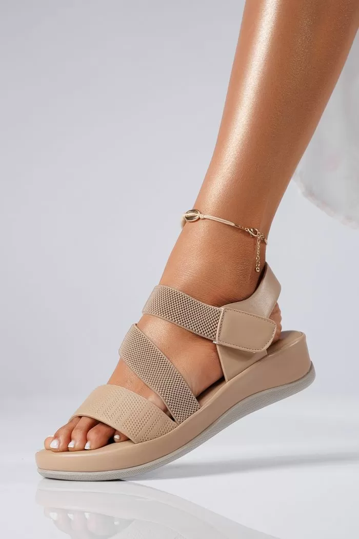 Sandale cu platforma dama bej din piele ecologica Miriam #22413