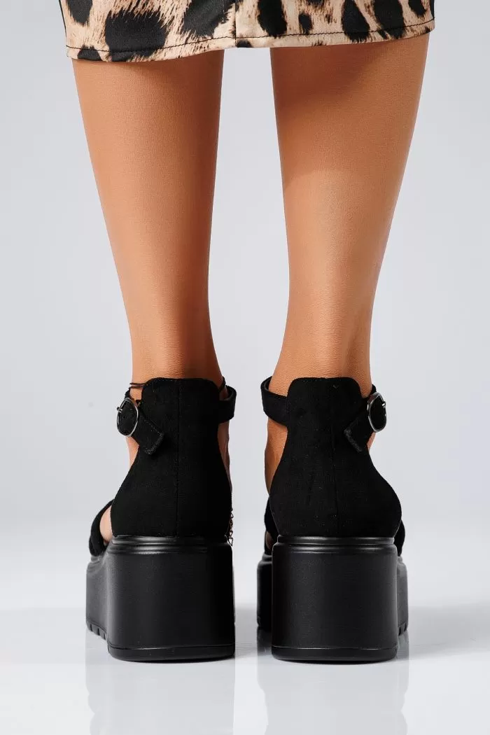 Sandale cu platforma dama negre din piele ecologica intoarsa Romana #22415