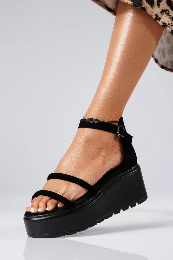 Sandale cu platforma dama negre din piele ecologica intoarsa Romana #22415