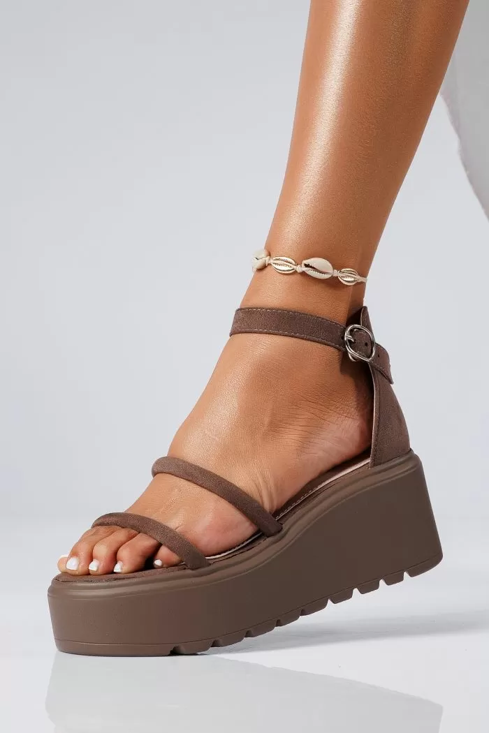Sandale cu platforma dama khaki din piele ecologica intoarsa Romana #22416