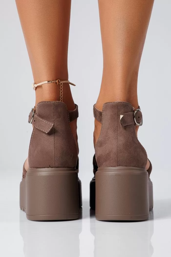 Sandale cu platforma dama khaki din piele ecologica intoarsa Romana #22416