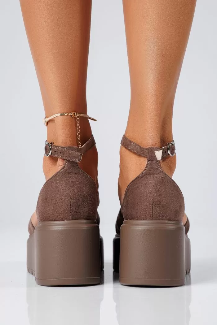 Sandale cu platforma dama khaki din piele ecologica intoarsa Talida #22417