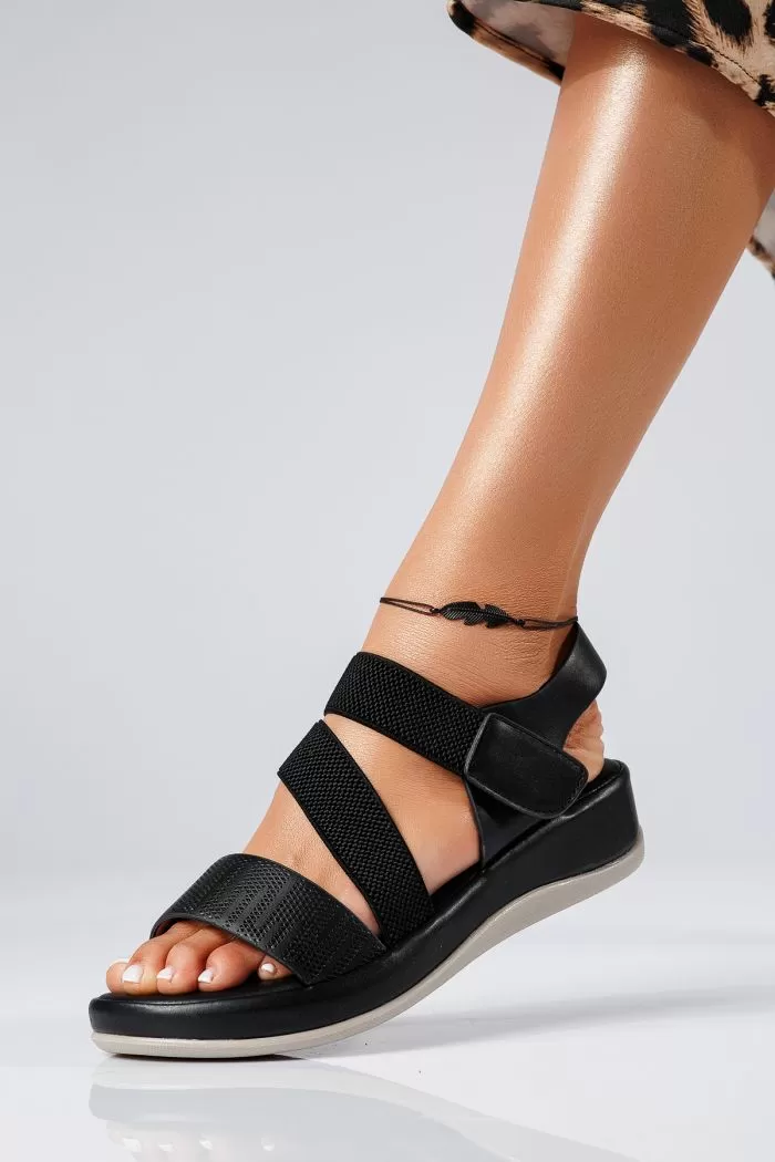 Sandale cu platforma dama negre din piele ecologica Miriam #22419