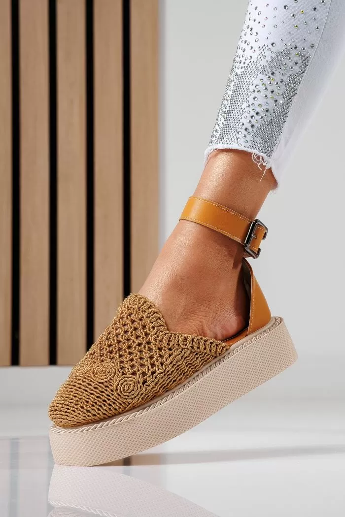 Pantofi casual dama galbeni din material textil Amira #22422