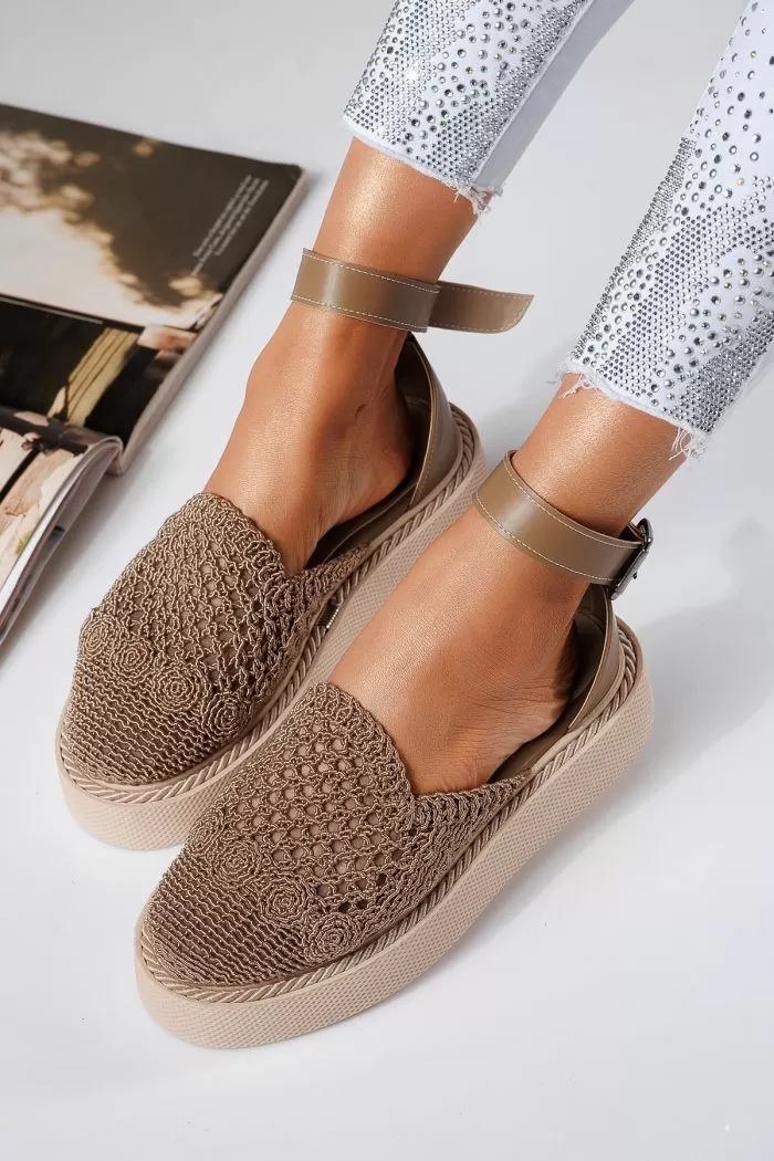 Pantofi casual dama bej din material textil Amira #22426