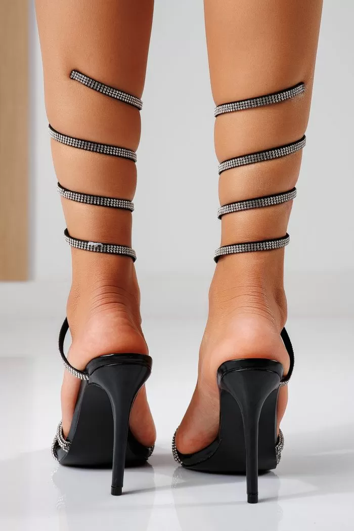 Sandale cu toc dama negre din piele ecologica Carla #22429