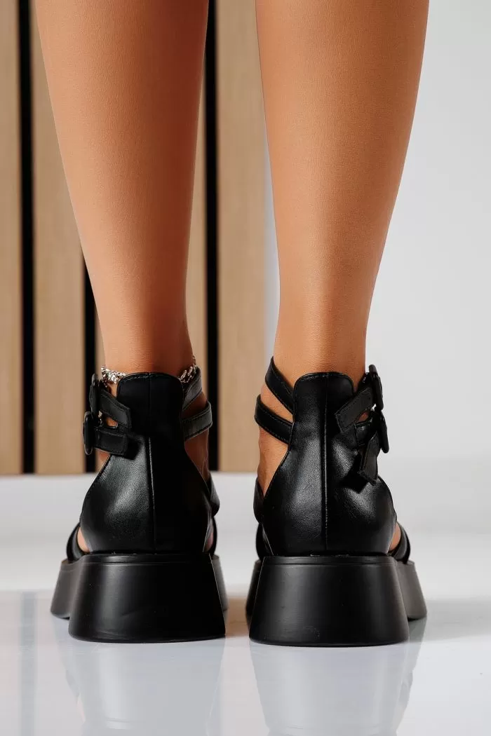 Sandale cu platforma dama negre din piele ecologica Sofia #22451