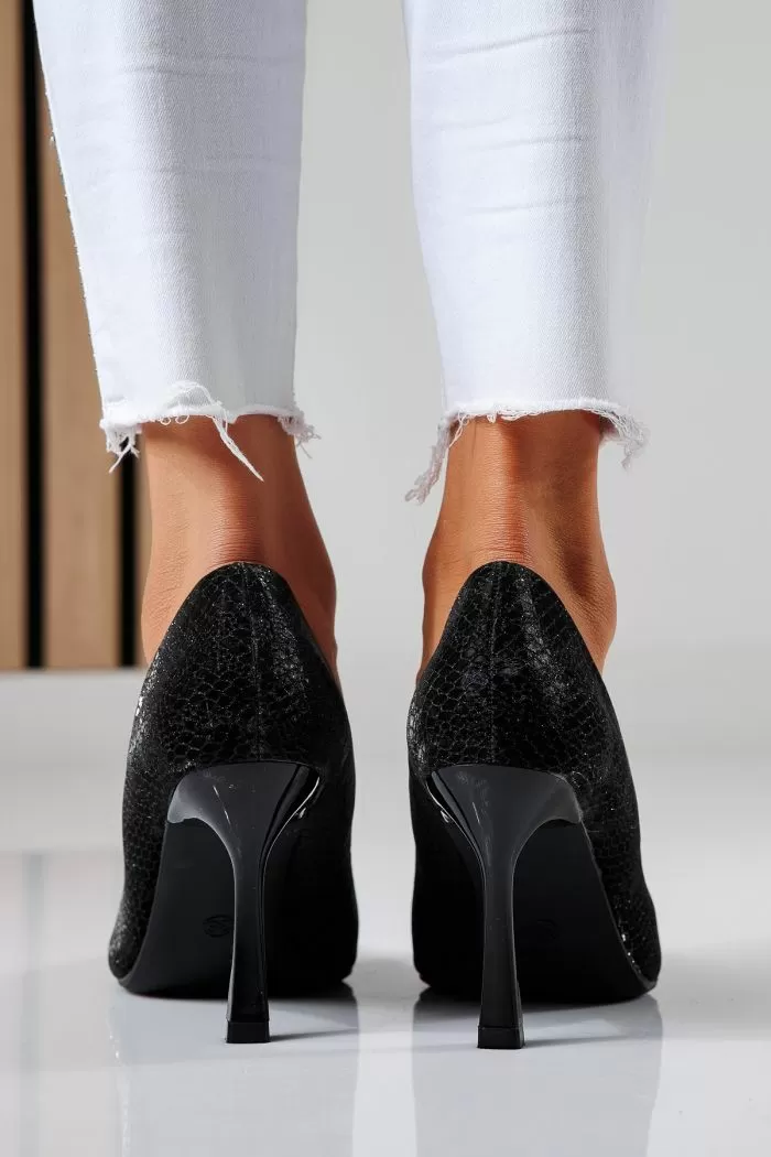 Pantofi cu toc dama negri din piele ecologica Sonia #22452
