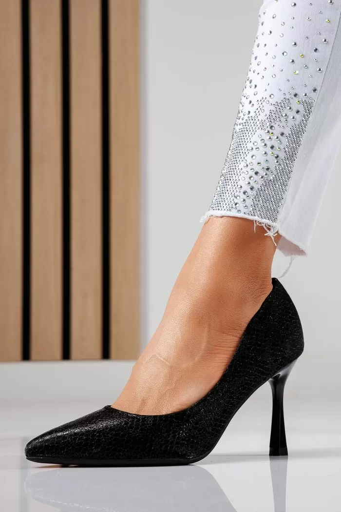 Pantofi cu toc dama negri din piele ecologica Sonia #22452
