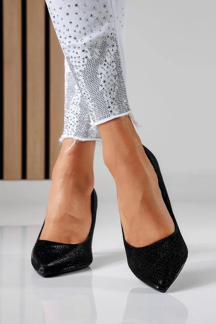 Pantofi cu toc dama negri din piele ecologica Sonia #22452