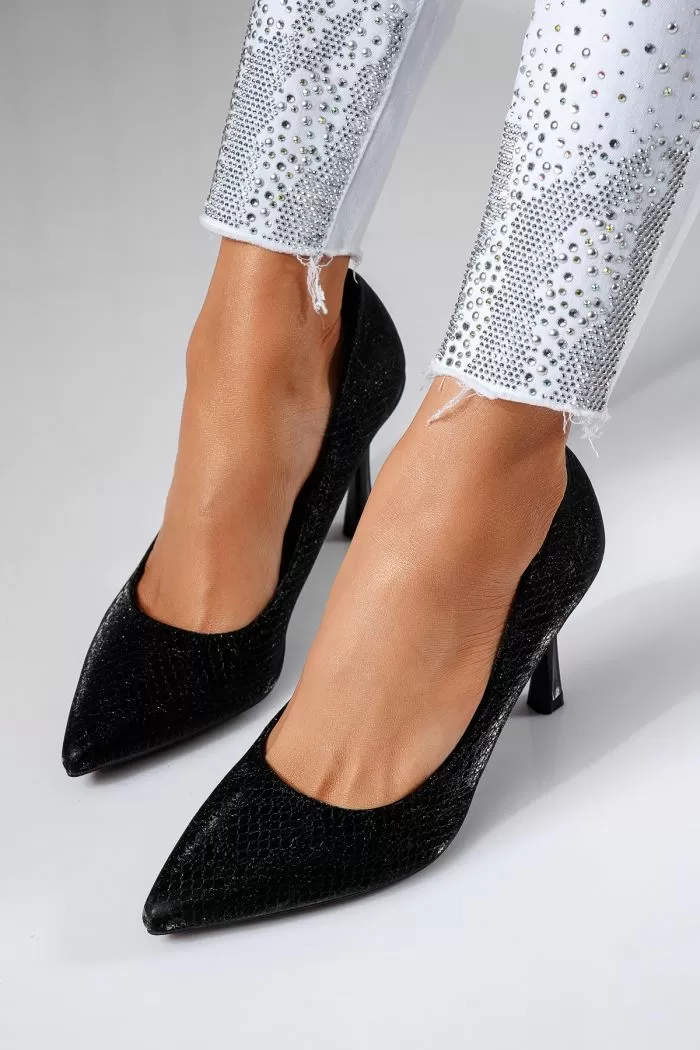 Pantofi cu toc dama negri din piele ecologica Sonia #22452
