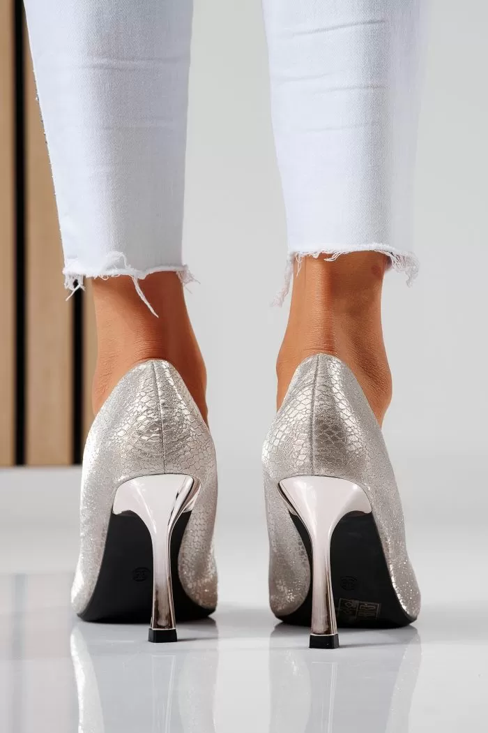 Pantofi cu toc dama roz-aurii din piele ecologica Sonia #22453