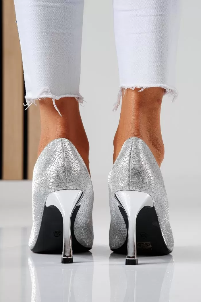 Pantofi cu toc dama argintii  din piele ecologica Sonia #22454