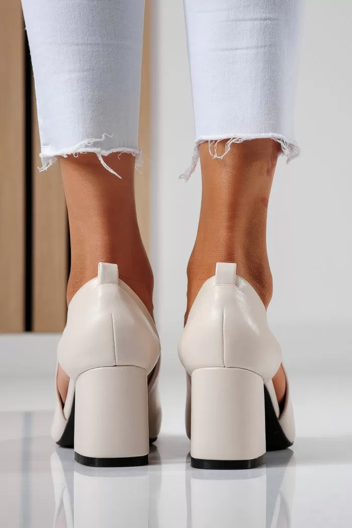 Pantofi cu toc dama bej din piele ecologica Mira #22455