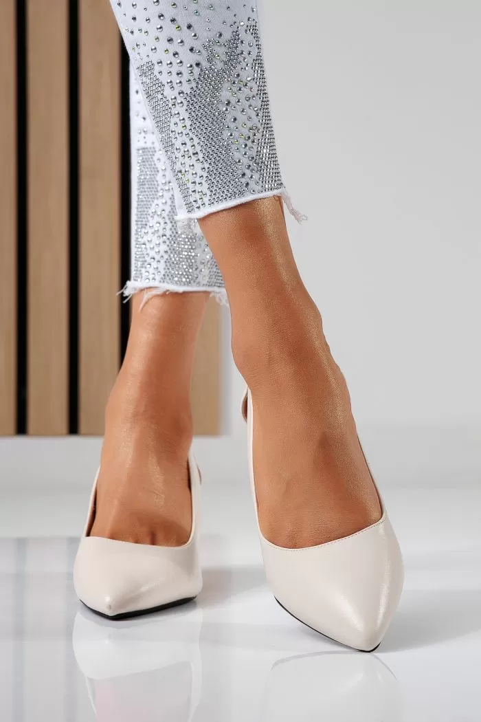 Pantofi cu toc dama bej din piele ecologica Mira #22455