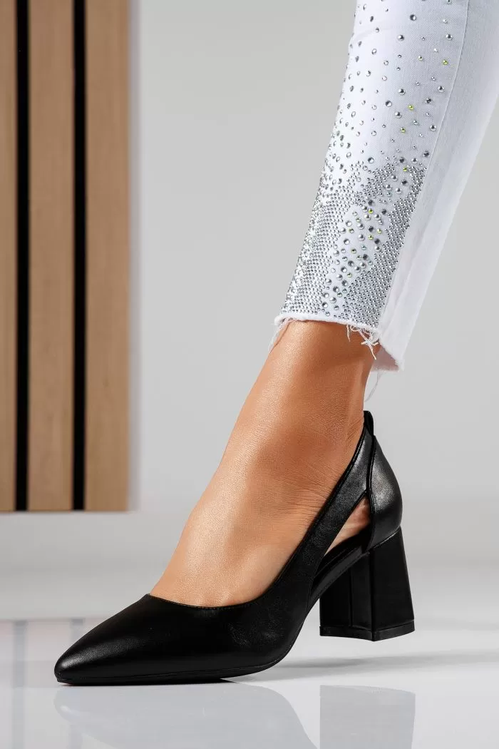 Pantofi cu toc dama negri din piele ecologica Mira #22456