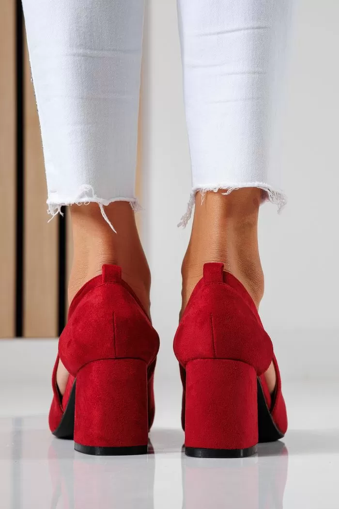 Pantofi cu toc dama rosii din piele ecologica intoarsa Mira2 #22458