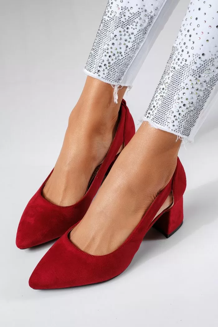 Pantofi cu toc dama rosii din piele ecologica intoarsa Mira2 #22458