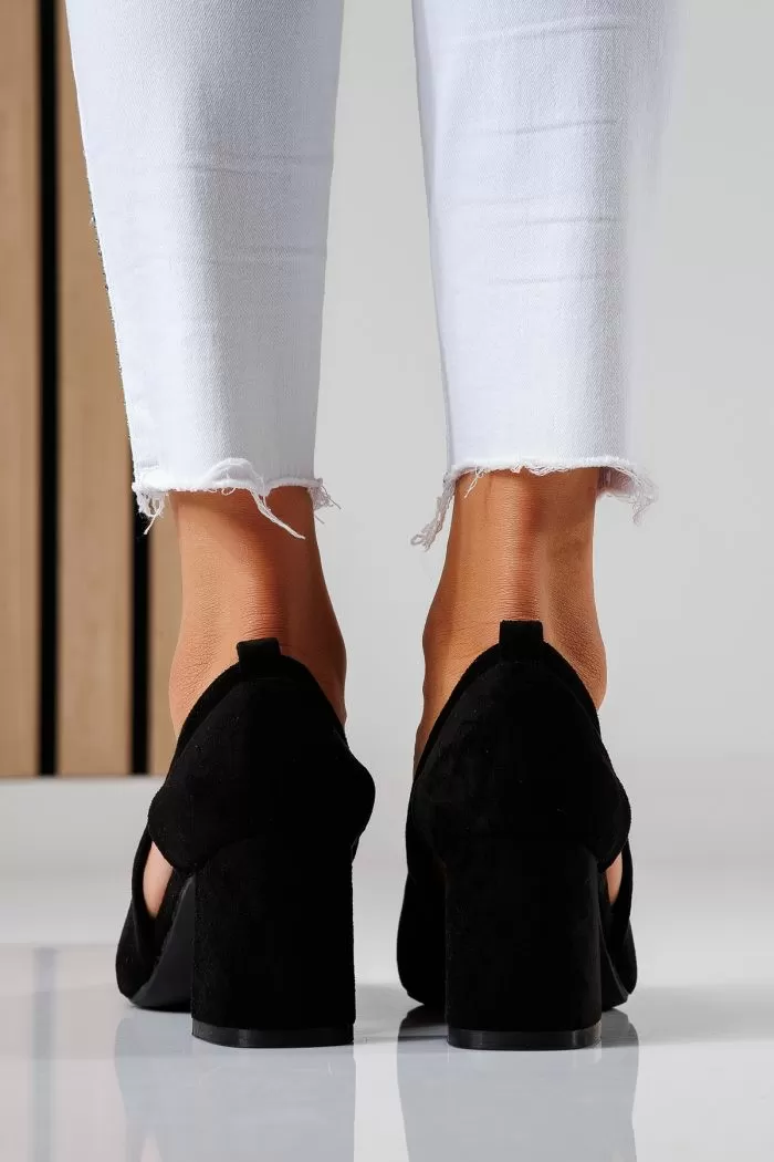 Pantofi cu toc dama negri din piele ecologica intoarsa Mira2 #22459