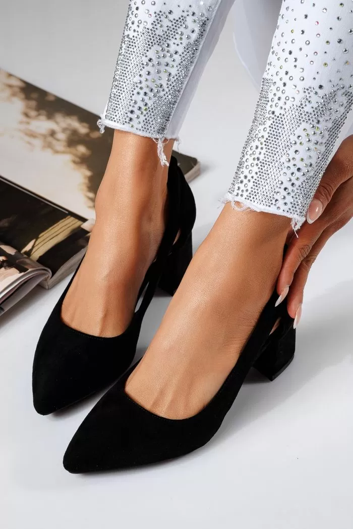 Pantofi cu toc dama negri din piele ecologica intoarsa Mira2 #22459