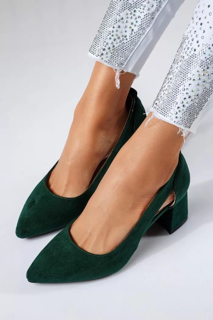 Pantofi cu toc dama verzi din piele ecologica intoarsa Mira2 #22460
