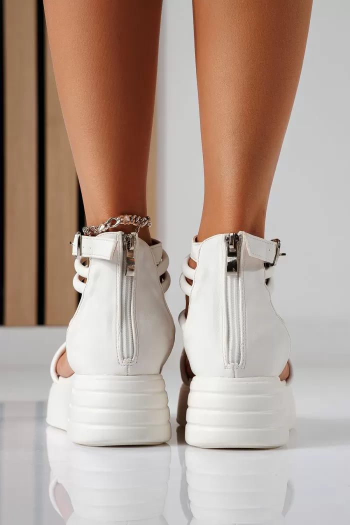 Sandale cu platforma dama albe din piele ecologica Teodora #22467