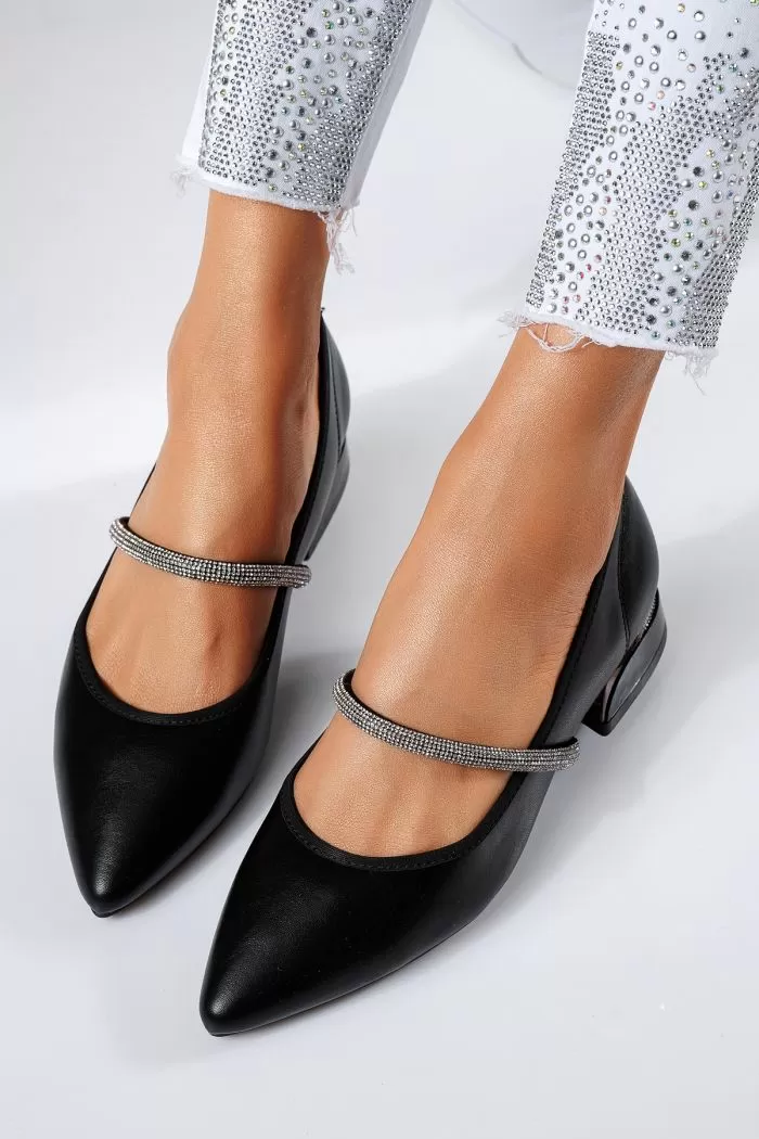 Pantofi cu toc mic dama negri din piele ecologica Xenia #22471