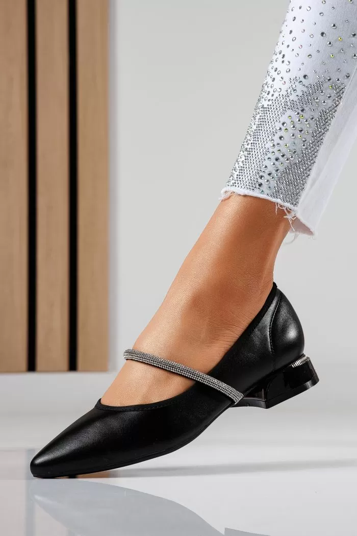 Pantofi cu toc mic dama negri din piele ecologica Xenia #22471
