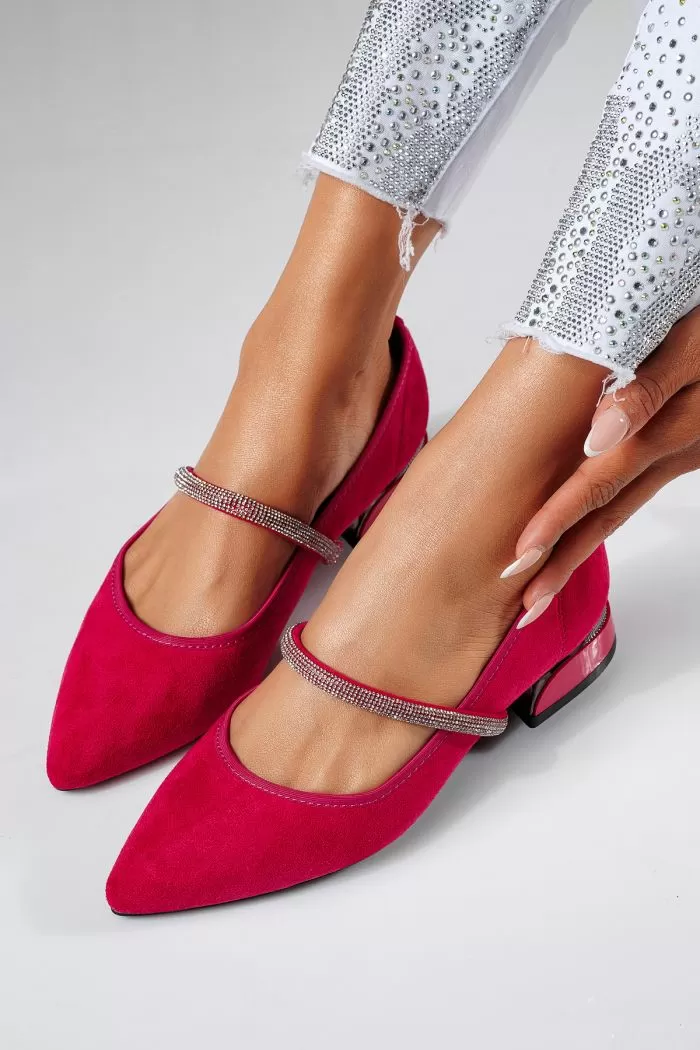 Pantofi cu toc mic dama fucsia din piele ecologica intoarsa Xenia2 #22472