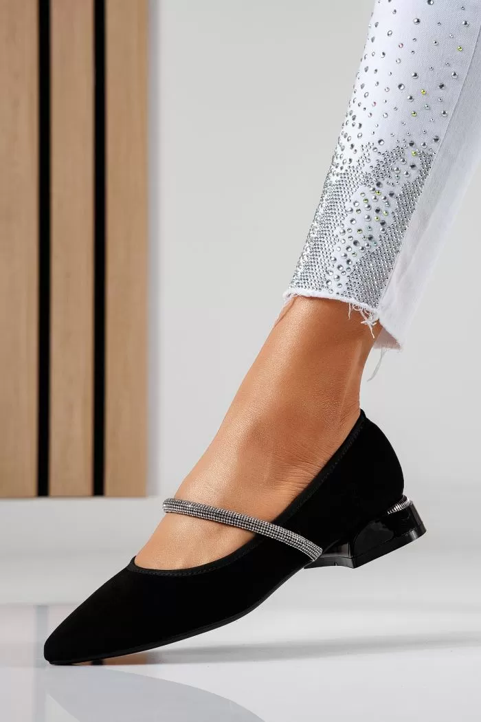 Pantofi cu toc mic dama negri din piele ecologica intoarsa Xenia2 #22473