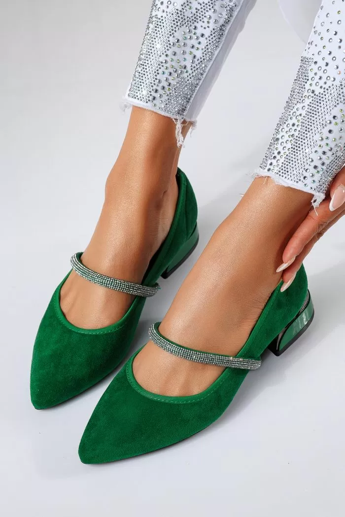 Pantofi cu toc mic dama verzi din piele ecologica intoarsa Xenia2 #22474