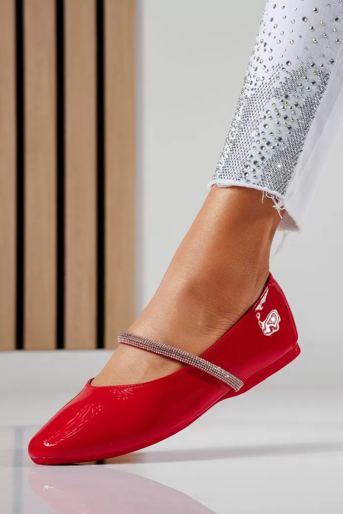 Balerini dama rosii din piele ecologica lacuita Zoe #22481