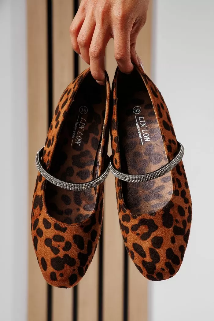 Balerini dama leopard din piele ecologica intoarsa Zoe2 #22484
