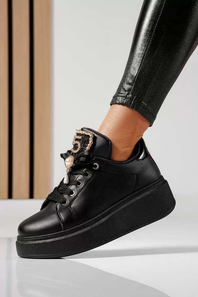 Adidasi dama negri din piele ecologica Ema #22494