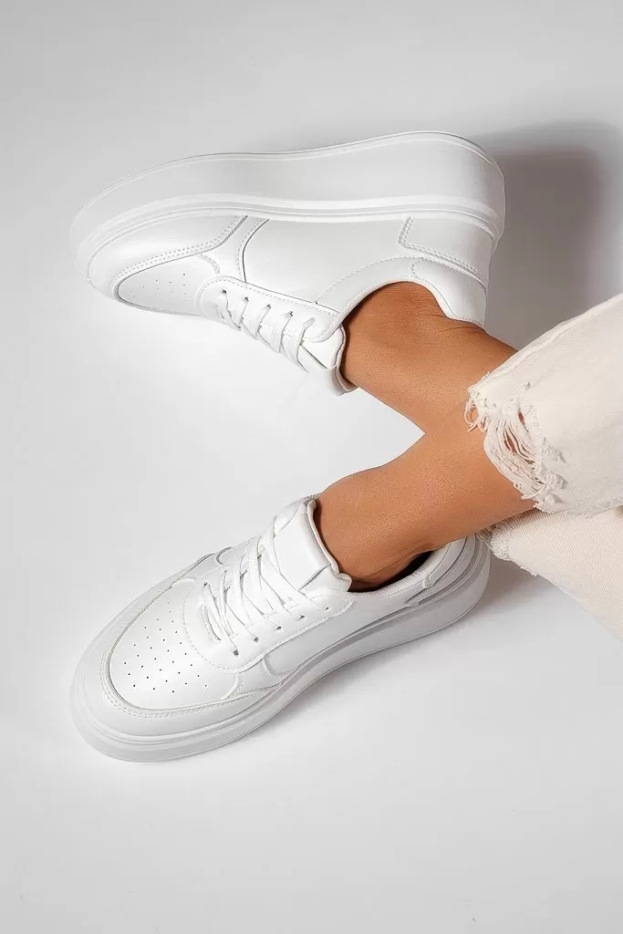 Adidasi dama albi din piele ecologica Georgia  #22496