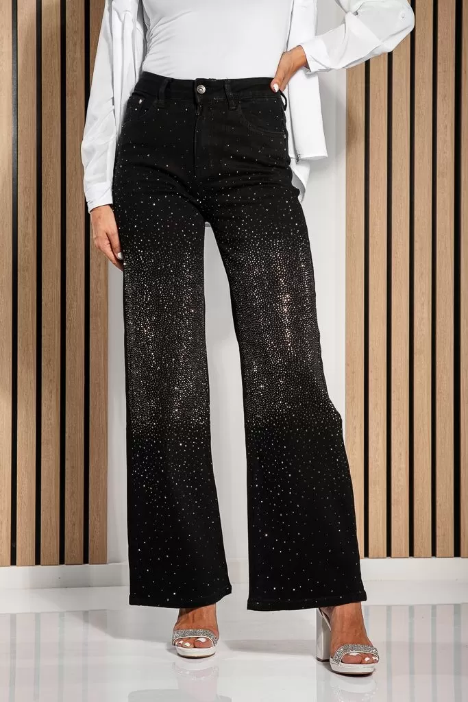 Blugi Evazati Dama Flora Negri #A1175