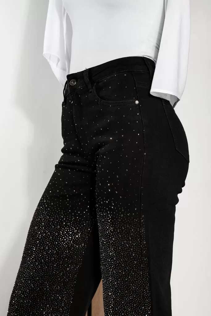 Blugi Evazati Dama Flora Negri #A1175