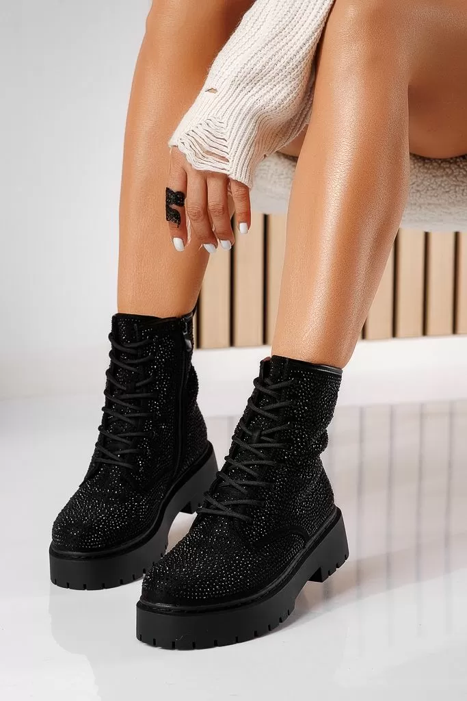 Ghete dama îmblanite negre din piele ecologica intoarsa Edith #22544