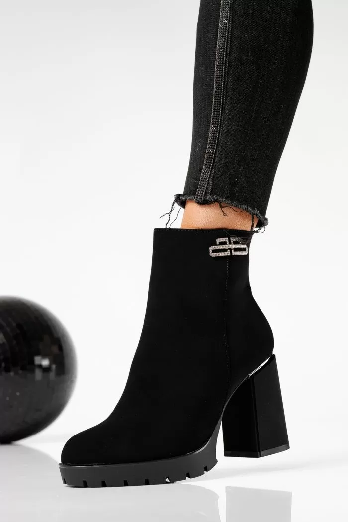 Botine dama îmblanite negre din piele ecologica Alba #22642