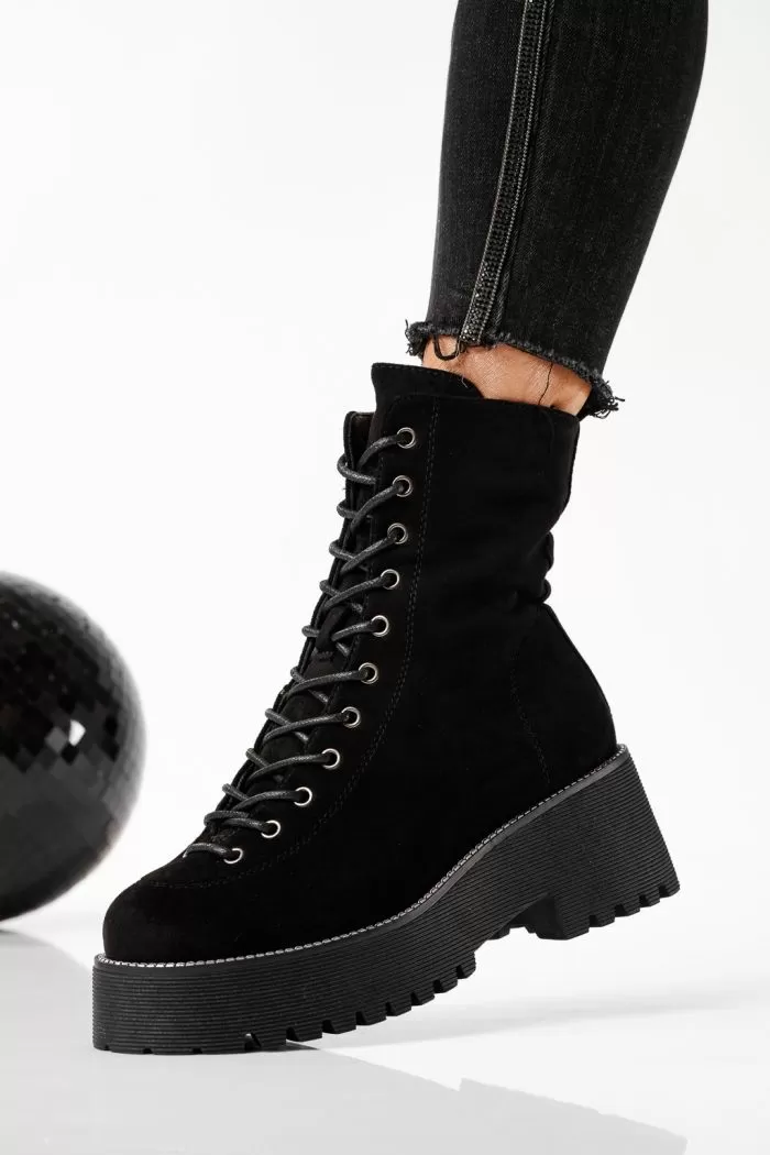 Ghete dama îmblanite negre din piele ecologica intoarsa Ellis #22773