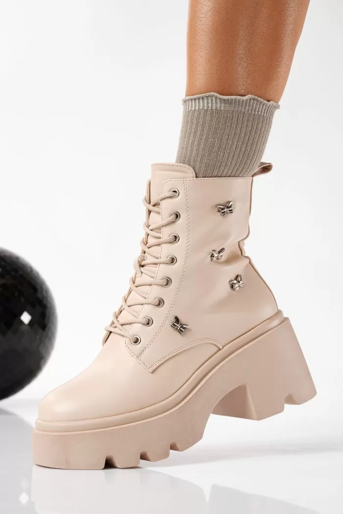 Ghete dama îmblanite bej din piele ecologica Olivia #22789